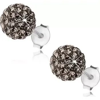 Náušnice Stříbrné náušnice 925, blýskavé kuličky, ocelově šedé krystaly Preciosa, 8 mm