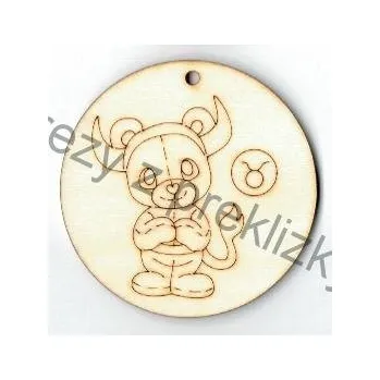 Stavební deska Výřez z překližky, J39, přívěsek-horoskop, medvídek BÝK, 6cm, 1ks