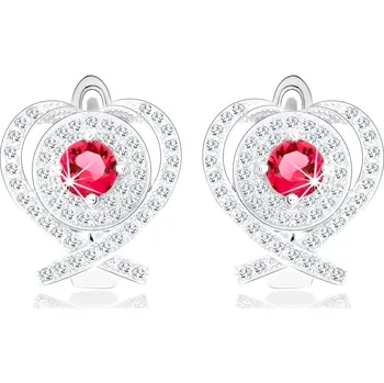 Náušnice Stříbrné 925 rhodiované náušnice, kontura srdce, překřížené linie, kulatý červený zirkon