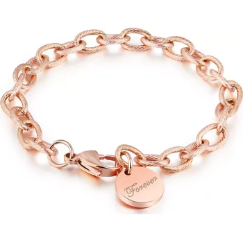 Náramek Náramek z chirurgické oceli - oválná vroubkovaná očka, kruh FOREVER, měděná barva