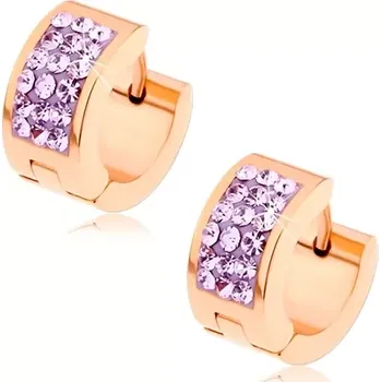 Náušnice Kruhové náušnice z chirurgické oceli, měděná barva, fialové zirkony