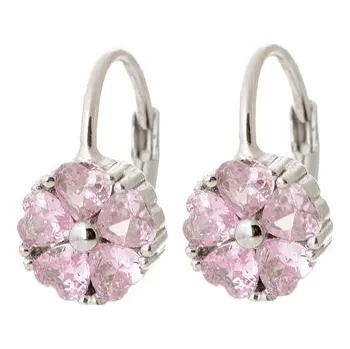 Náušnice Stříbrné dívčí náušnice kytičky s růžovými zirkony STNAD148F