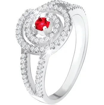 Prsten Stříbrný 925 prsten, čirá zirkonová spirála, červený kamínek - Velikost: 56