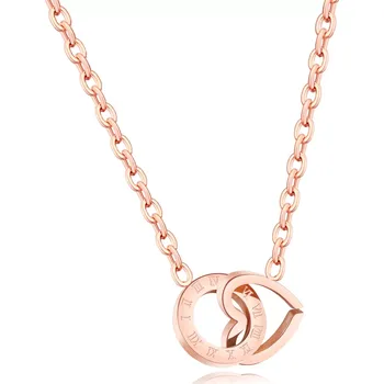 Náhrdelník Ocelový náhrdelník, propojený obrys srdce a kruhu, římské číslice, měděná barva