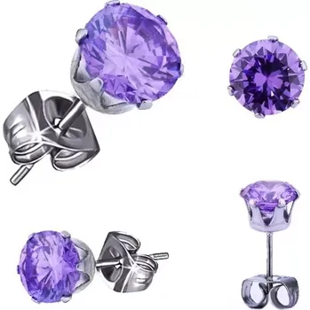 Náušnice Ocelové náušnice stříbrné barvy, kulatý tanzanitový zirkon, 3 mm