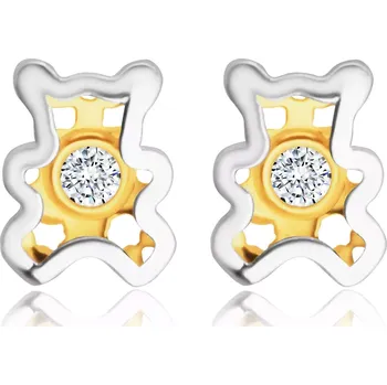 Náušnice Diamantové náušnice z kombinovaného 585 zlata - medvídek s čirým briliantem