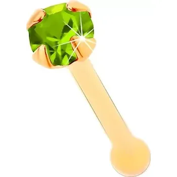 Piercing Piercing do nosu ze žlutého 14K zlata - světle zelený blýskavý zirkonek, 1,5 mm