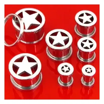 Piercing Tunnel do ucha z chirurgické oceli s hvězdou ve středu - Tloušťka : 14 mm