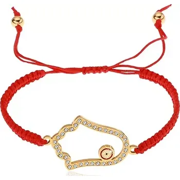Náramek Pletený nastavitelný náramek červené barvy, symbol Hamsa, čiré zirkony