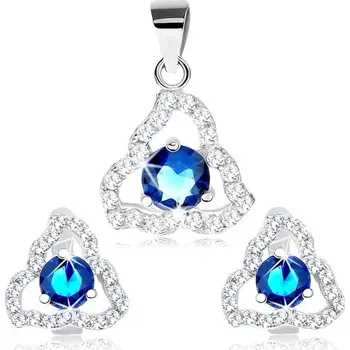 Souprava šperků Sada přívěsku a náušnic, stříbro 925, modrý zirkon v obrysu trojúhelníku