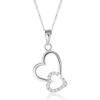 Náhrdelník Stříbrný 925 náhrdelník, dvě propojené kontury srdcí, nastavitelný