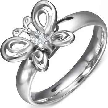 Prsten Prsten z chirurgické oceli - kroužek se zirkonovým motýlkem - Velikost: 52