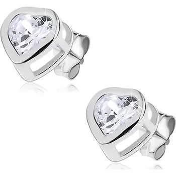 Náušnice Puzetky ze stříbra 925 - čirý zirkon ve dvojitém srdíčku