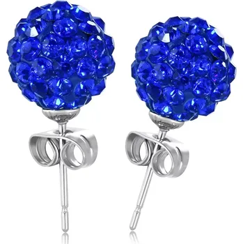 Náušnice Tmavě modré Shamballa náušnice, zirkony, ocelová puzetka, 8 mm