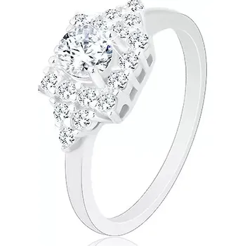 Prsten Zásnubní prsten ze stříbra 925, třpytivý čtverec, malé trojúhelníky - Velikost: 57