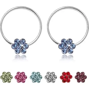 Náušnice Náušnice ze stříbra 925, tenký kruh s kvítkem ze Swarovského krystalů - Barva: Světle modrá