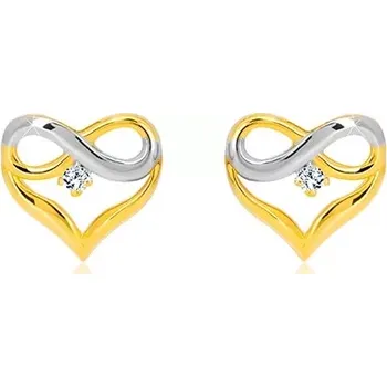 Náušnice Náušnice v kombinovaném 14K zlatě - obrys srdce, symbol nekonečna, zirkon