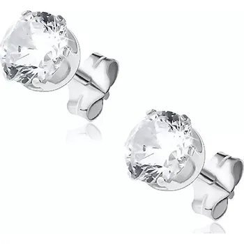 Náušnice Stříbrné puzetové náušnice 925 - čirý broušený zirkon v kalichu, 6 mm