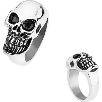 Prsten Lesklý prsten z chirurgické oceli, vodorovně umístěná lebka, černá patina - Velikost: 63