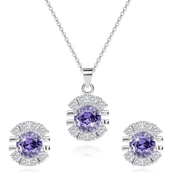 Souprava šperků Dvoudílná sada ze stříbra 925 - náušnice a přívěsek s fialovým zirkonem lemovaný linií čirých zirkonů.