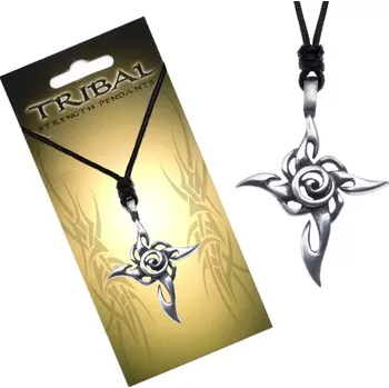 Náhrdelník Šňůrkový náhrdelník černý, TRIBAL, kříž z plamenů