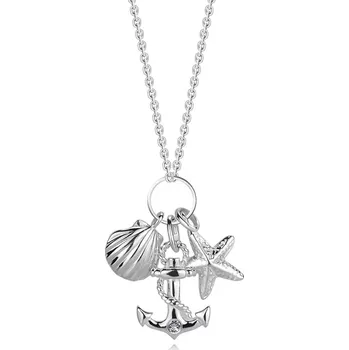 Náhrdelník Náhrdelník ze stříbra 925 - čiré zirkony, kotva s lanem, hvězdice a mušle