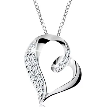 Náhrdelník Stříbrný náhrdelník 925, nepravidelná kontura srdce se smyčkou a zirkonky
