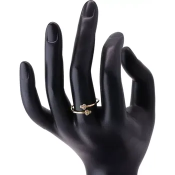 Prsten Zlatý 585 prsten s úzkými rameny - dva trojlístky s čirými kulatými zirkony - Velikost: 52