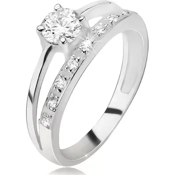 Prsten Prsten stříbro 925, zirkonové a hladké rameno, větší okrouhlý zirkon - Velikost: 59
