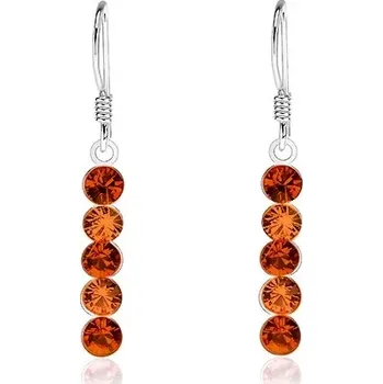 Náušnice Stříbrné 925 náušnice, svislá linie z oranžových krystalů Swarovski