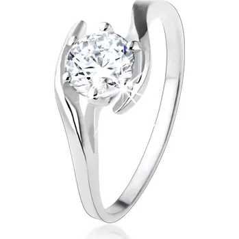 Prsten Zásnubní stříbrný prsten 925 - čirý zirkon mezi zvlněnými liniemi - Velikost: 59