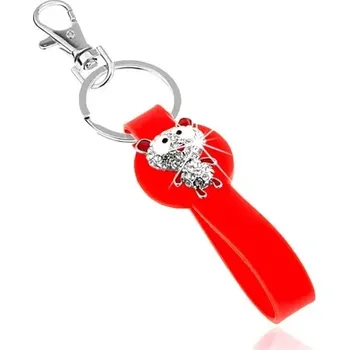 Klíčenka se silikonovým přívěskem červené barvy, zirkonový medvídek