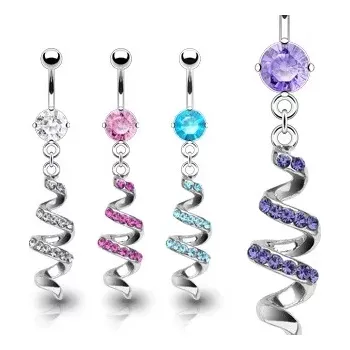 Piercing Piercing do pupíku z oceli - spirála vykládaná zirkony - Barva zirkonu: Růžová - P