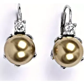 Náušnice Stříbrné náušnice perla Swarovski bronze - NK1190 (Stříbrné náušnice se zirkonem a Swarovski perlou 10 mm)