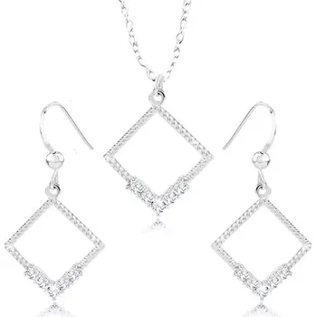 Souprava šperků Set náhrdelníku a náušnic - stříbro 925, kontura kosočtverce, čiré zirkony, vroubky