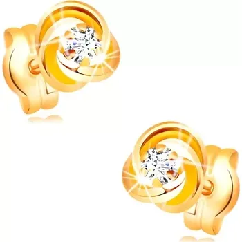 Náušnice Náušnice ze žlutého zlata 585 - uzel ze tří prstenců, čirý zirkon uprostřed