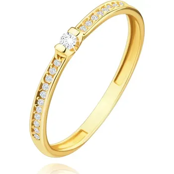 Prsten Prsten ze žlutého 14K zlata - čirý zirkon uprostřed, řada drobných zirkonů - Velikost: 52