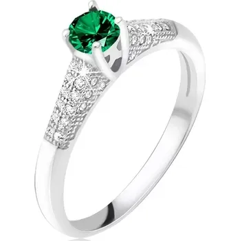 Prsten Prsten se zeleným zirkonem v kotlíku, čiré kamínky, stříbro 925 - Velikost: 54
