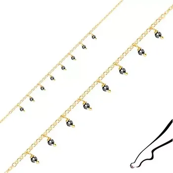 Náramek Stříbrný náramek na kotník 925 - kuličky z pyritu, zlatá barva, karabinka