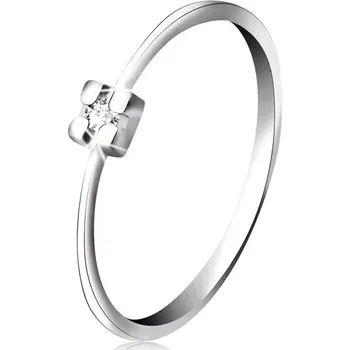 Prsten Prsten v bílém 14K zlatě - diamant čiré barvy v hranatém kotlíku - Velikost: 57
