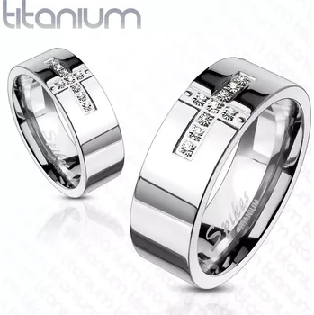 Prsten Titanový prsten - křížek a zirkony - Velikost: 49