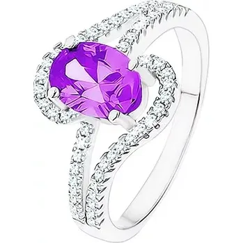 Prsten Prsten ze stříbra 925, zirkon tanzanitové barvy, slzičkovité obrysy - Velikost: 52