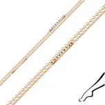 Náramek na nohu ze stříbra - dvojitý řetízek, zirkony, proužky, měděná barva