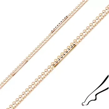 Náramek Náramek na nohu ze stříbra - dvojitý řetízek, zirkony, proužky, měděná barva