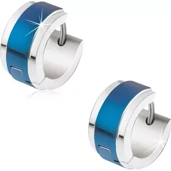 Náušnice Náušnice z oceli stříbrné barvy, modrý lesklý pás uprostřed