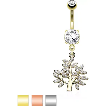 Piercing Piercing do pupíku z oceli - strom života, kulatý výrazný zirkon, různá barevná provedení - Barva: Měděná