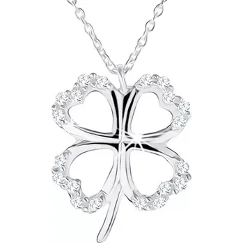 Náhrdelník Stříbrný náhrdelník 925 - obrys čtyřlístku pro štěstí, čiré zirkony