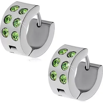 Náušnice Ocelové náušnice stříbrné barvy - kroužky se zelenými zirkony