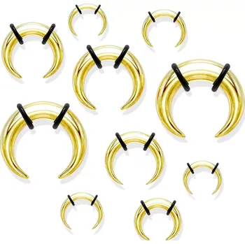 Piercing Ocelový piercing do ucha ve stylu buffalo, zlatá barva, černé gumičky - Tloušťka : 8 mm