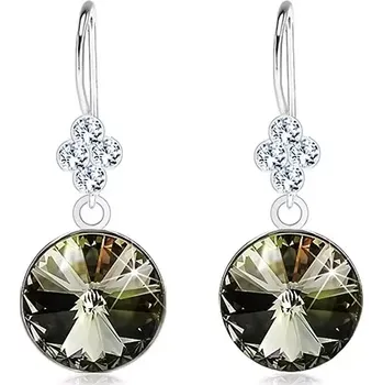 Náušnice Náušnice, stříbro 925, zelený blýskavý křišťál Swarovski, čirý lístek, 11 mm